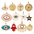 Evil Eye Hamsha Hand Pendant Real Gold Plated Cubic Zirconia CZ Paved ReligoursJewelry Necklace Bracelet Accessories Supply M18
