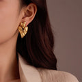 Stainless Steel Layered Hammer Pattern Heart Stud Earrings for Women Trendy Waterproof Accessories on Ear Fashion Female Jewelry