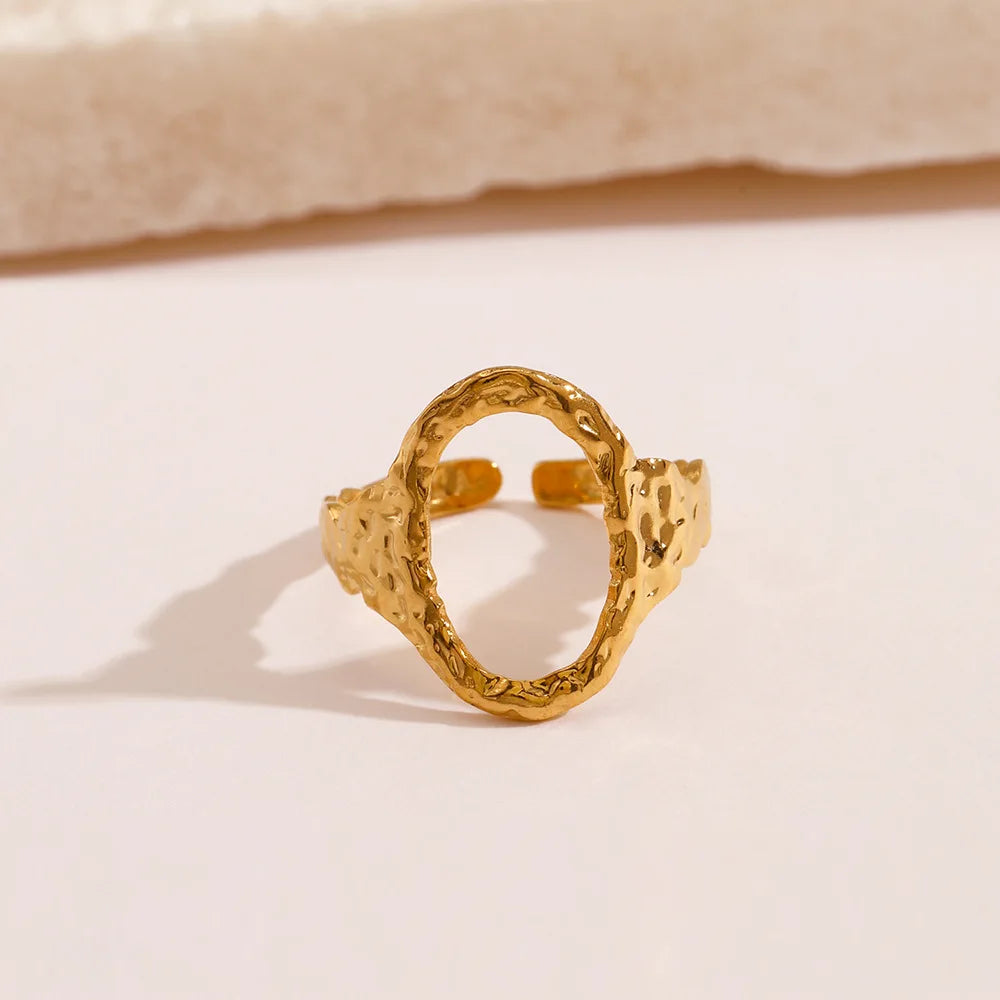 Nabest Tarnish Free Vintage Jewelry Gold Plated Ring for Women Stainless Steel Resizable Hollow Oval Opener Rings