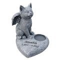 Resin Cat Remembrance Figurine Angel-winged & Heart-shaped Base Hand-painted Garden Decorative Outdoor Memorial
