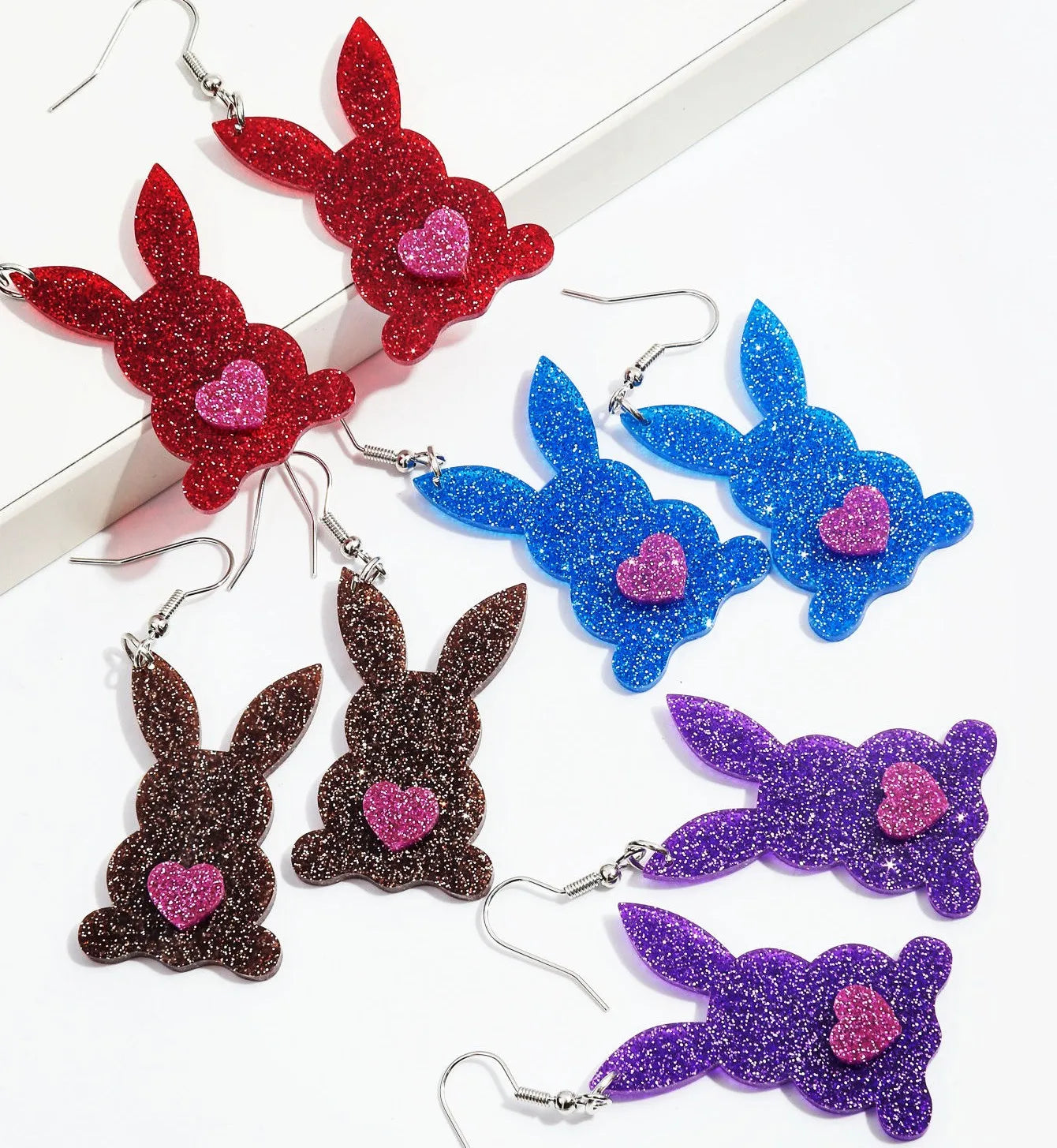 Cute Easter Gift Colorful Glitter Bunny Shape Jewelry Cartoon Animal Simple Heart Bestie Jewelry Acrylic Rabbit Drop Earrings