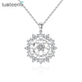 LUOTEEMI Round Necklace Dainty Small Rice Pearl Charm Flower Jewelry Zircon Cute Delicate Cubic Zirconia Pendant