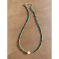 Freshwater Charm Slim Thin Mini Turquoise Beaded Choker Necklace