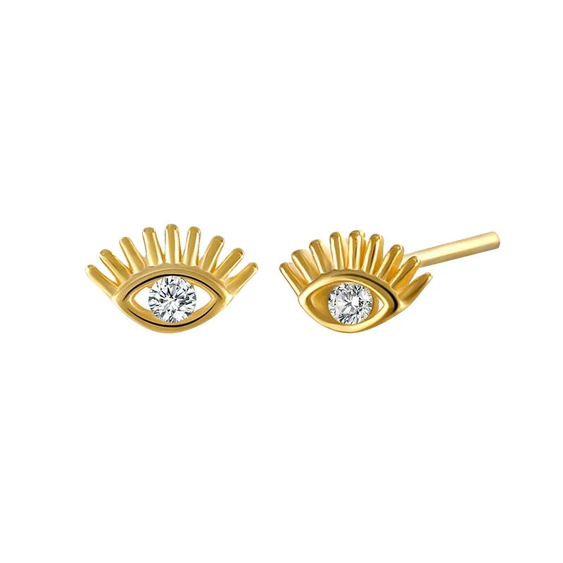 Trendy 925 Sterling Silver Small Minimalist Cute Eye Shape Stud Earrings White Diamond CZ Zircon Main for Wedding Party