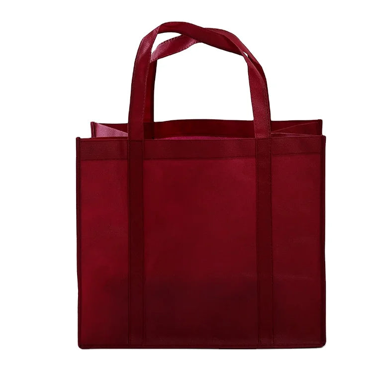 Custom Branded Burgundy Red Christmas Non-Woven Carry Tote Bag Reusable Grocery Shopping Bags