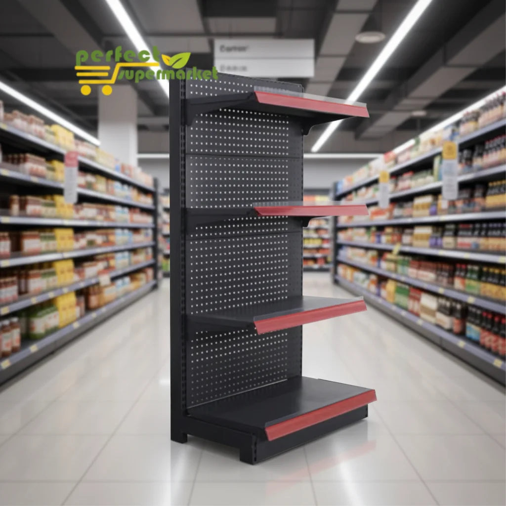 Gray Metallic Heavy Duty Back Board Supermarket Wall Shelves Merchandise Display Rack 1 Layer Shelves for Stores