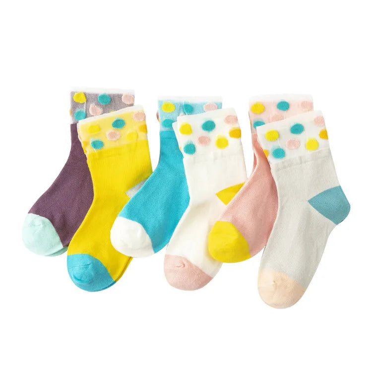Kids Sock Manufacturer Korean 100% Cotton Girls Nordic Colorful Polka Dot Socks 3D  Classic Cute Kids Socks Pack