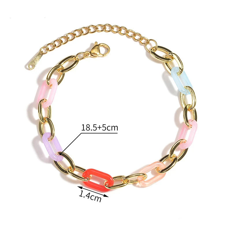 Colorful Bracelets Women O Link Cross Chain Gold Plated Stainless Steel Bracelet