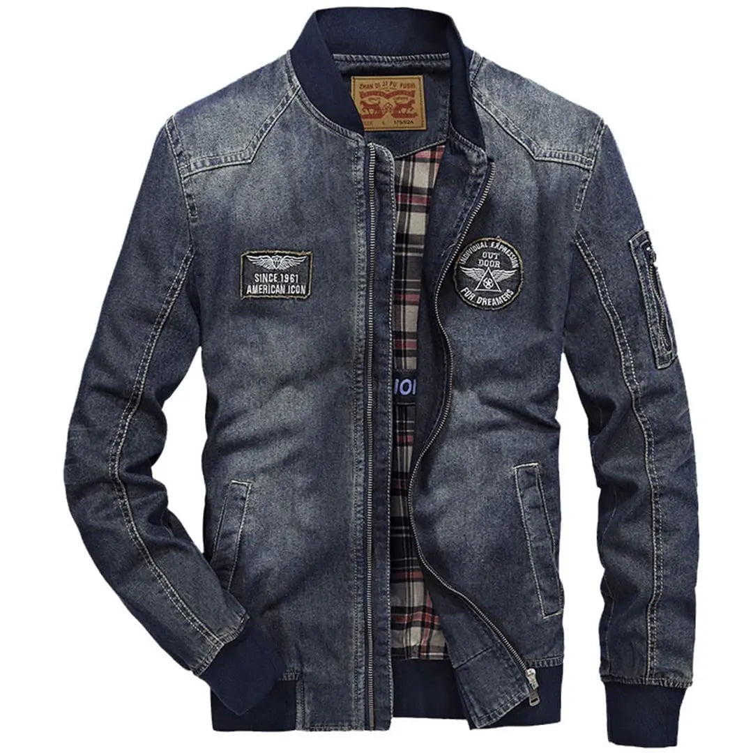 High Fashionable Plus Size Men's Denim Jacket 100% Cotton Customizable Zipper Closure Washed Technics Loose Type Stand Autumn XL