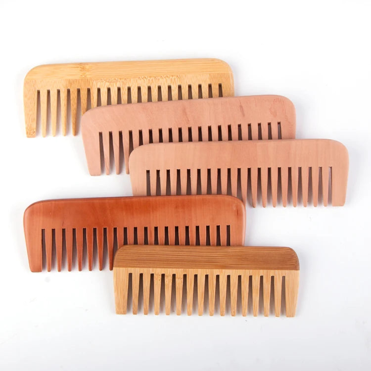 Private Label Eco Friendly Peach Wood / Bamboo Hair Brush Portable Wide Tooth Hair Comb