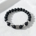 8mm Black Lava Rock Hematite Gemstone Beads Silver Charms Bead Jewelry Personality Stretch Bracelet