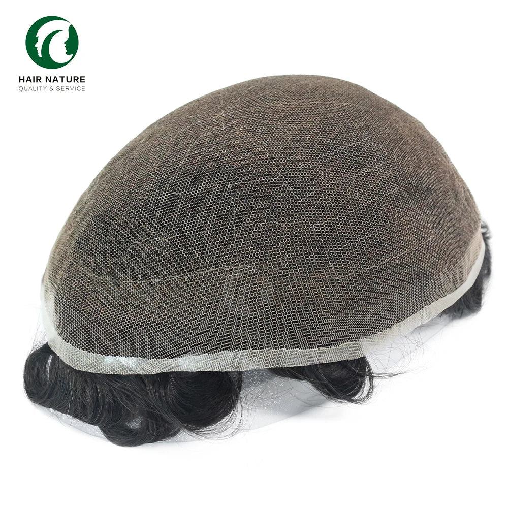 All Knots Bleached Nature Hairline Best Toupee for Men French Lace Hair Systems Wholesale for Men