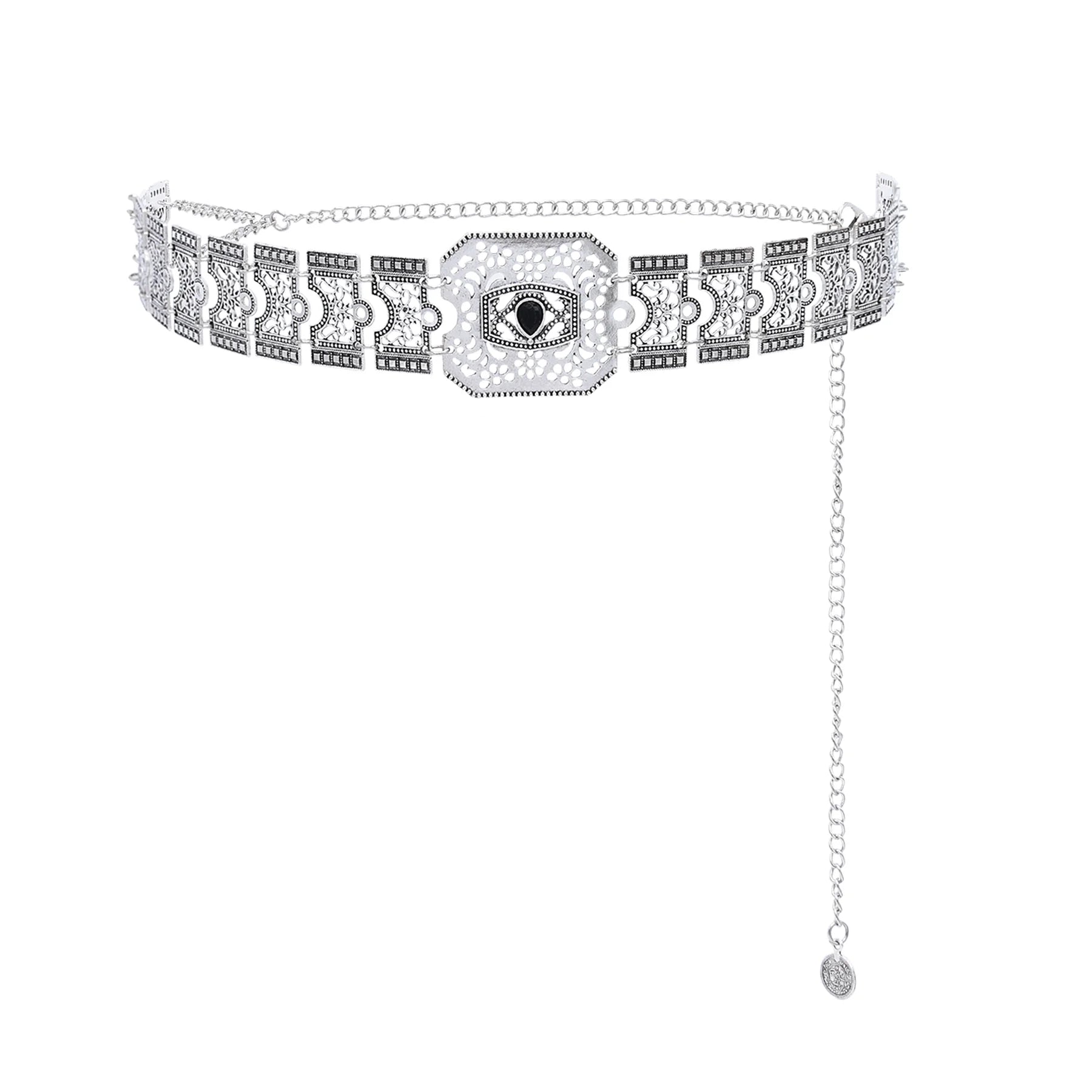 Vintage Style Silver Alloy Geometric Women Belt Belly Waist Chain for Girl Body Jewelry Adjustable