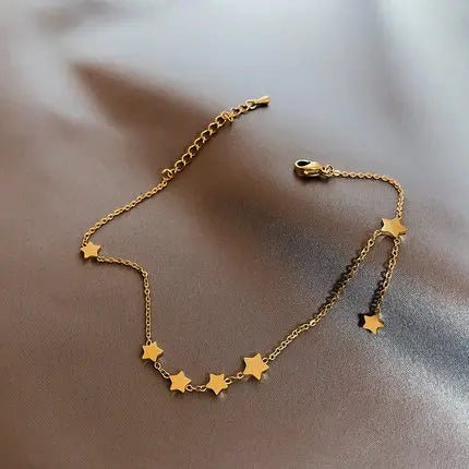 HOVANCI Gold  Star Rose Gold Anklets Moon 18k Gold Plated Stainless Steel Women Anklets