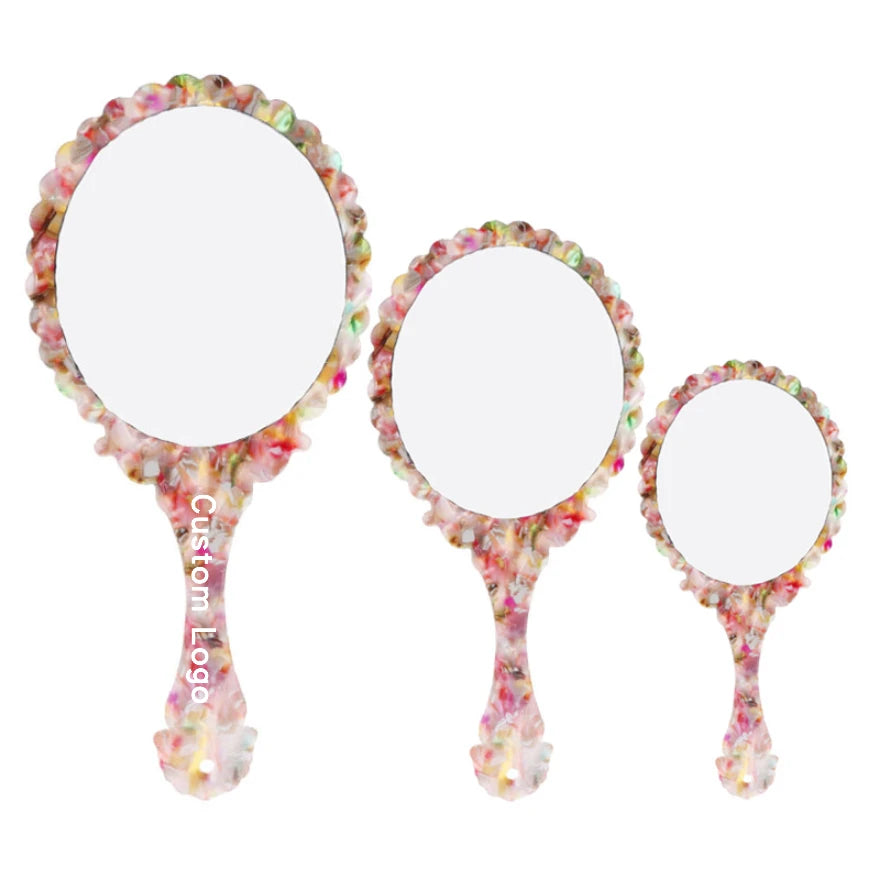 MiDairy 4MM Thickness LARGE SIZE White Marbling Large Chinese Cosmetic Mirror Acetic Acid Indoor Handheld Mirror Customized logo
