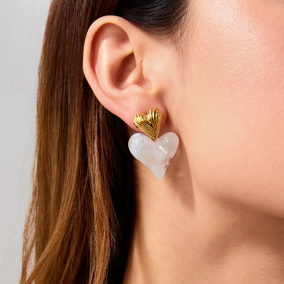New Arrival Fashion 18K PVD Gold Plating Earring Summer Conch Texture White Swirl Tortoise Heart Drop Earrings