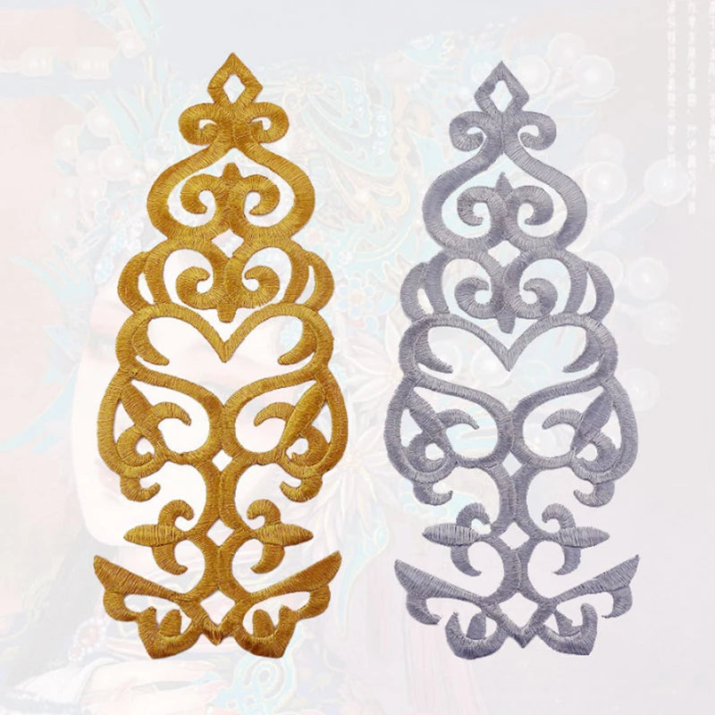 Custom Gold and Silver Embroidery Large Hot Press Iron on Metallic Appliques Sticker Kids Dresses Decor Heat Transfer Patches