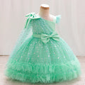 Girl's New Bow Star Print Sweet and Cute Mesh Princess Dress Wedding Flower Boy School Stage Drama Performance Dress