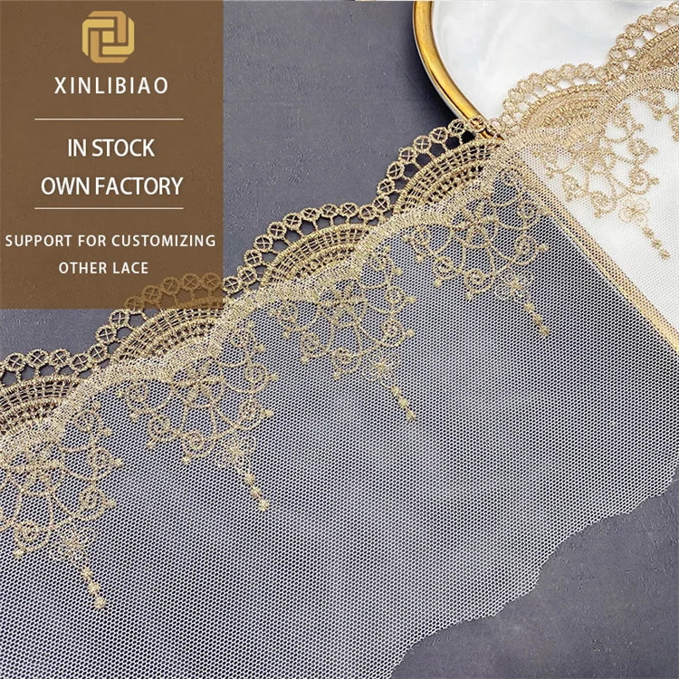 Water-Soluble Embroidered Lace Dress Cuff Accessories Lolita Skirt Gold Wire Mesh Embroidery Clothing Accessories for Shoes