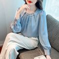 Long Sleeve Blouse Women Beading Chiffon Blouses Shirt Tops Office Lady Women Blusas Mujer De Moda 6311#