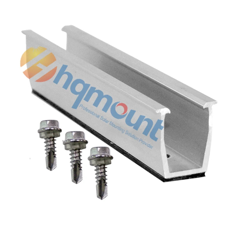 HQ MOUNT Solar Pv  Panel Short Profile U Rails Aluminum Roof Mounting Structure  Mini Rail for Metal Sheet Roof