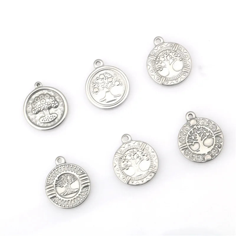 Stainless Steel Circular Tree of Life Pendant Fashion Punk with DIY Accessories