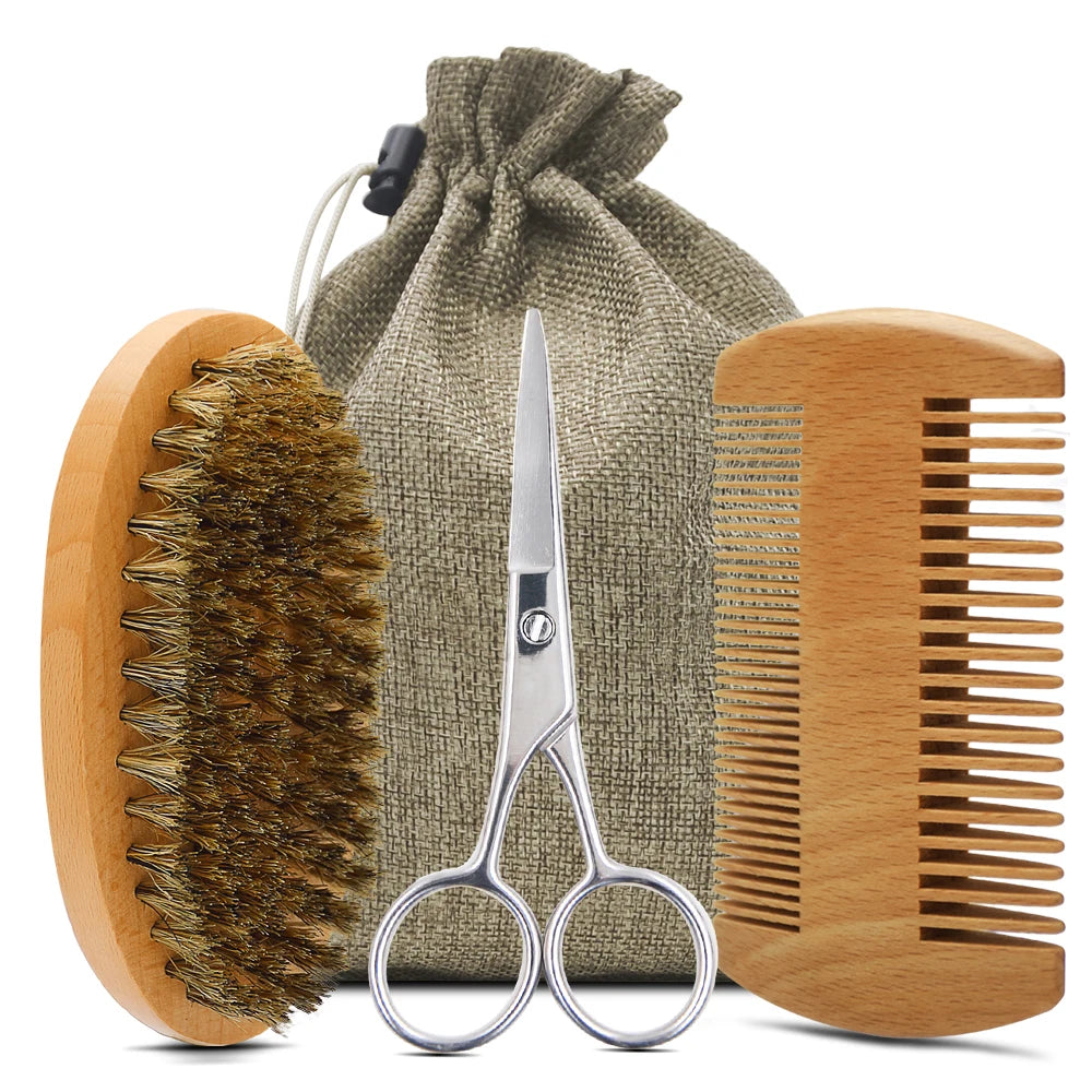 Straightener Brush Hot Sale Beard Comb Custom Logo Mustaches Beard Brush Wooden Beard Comb Mens Grooming Kit