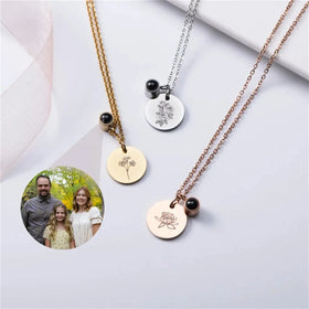 Wholesale Custom Stainless Steel 12 Month Birthday Flower Projection Picture Necklace Women Pendant Necklace