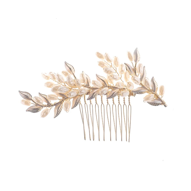 Elegant Pearl  Wedding Hair Combs Women Alloy Leaf Bulk Hair Combs