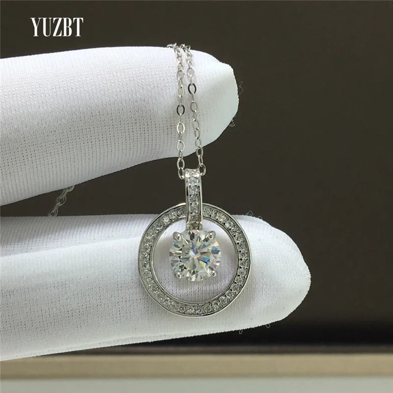 Silver 925 Original 1 Carat Diamond Test Past Brilliant Cut D Color Moissanite Concentric Circles Pendant Necklace Fine Jewelry
