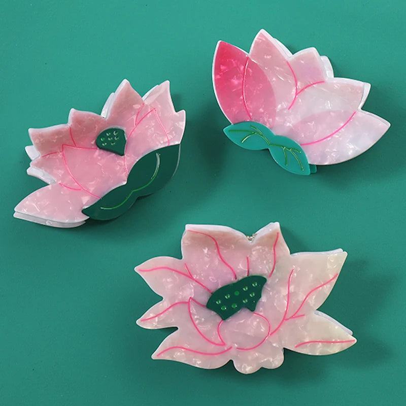 Midairy Factory Direct Sell Realistic Style Lotus Splicing Hair Claw Clips for Girls Ladies Hair Accessories 79x45mm 4139