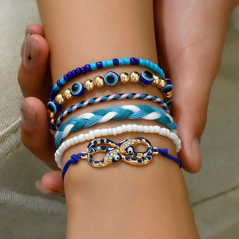 Fashion Simple Knit Blue Eye Models Accessory Multilayer Women's Bracelet 6pcs/set
