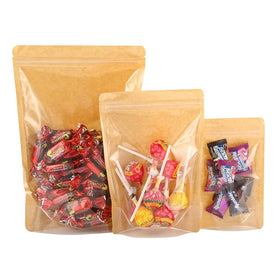 Wholesale Heat-Seal Stand-Up Kraft Paper Mylar Bag Reclosable Food Packaging Pouch for Flowers Sugar Nuts Candy