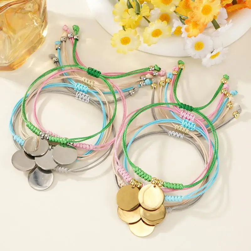 Tarnish Free Waterproof 18K Gold Plated Stainless Steel Trendy Custom Engrave Roundel Woven Bracelet Gift