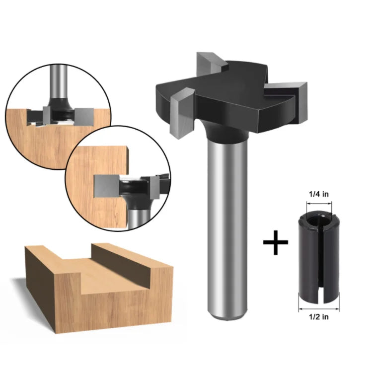 L-N206 1/4" 6MM Wood Milling Cutter Planing Tool Adapter Collet Shank Surfacing Flattening Router Bit T-blade Slab Woodworking