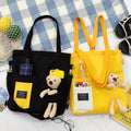 YIMYIK Cute Bear Shoulder Bag Ladies Cartoon Large-capacity Shopping Bags Multi-purpose Canvas Student Bag MegaBDM