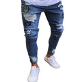 Wholesale Men's Cotton Spandex Jeans Stacked Ripped Denim Pants Skinny Patches Pants