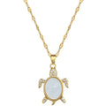 Collar De Acero Inoxidable Stainless Steel Gold Plated Shell Turtle Zircon Sparkling Flower Pendant Necklace Jewelry
