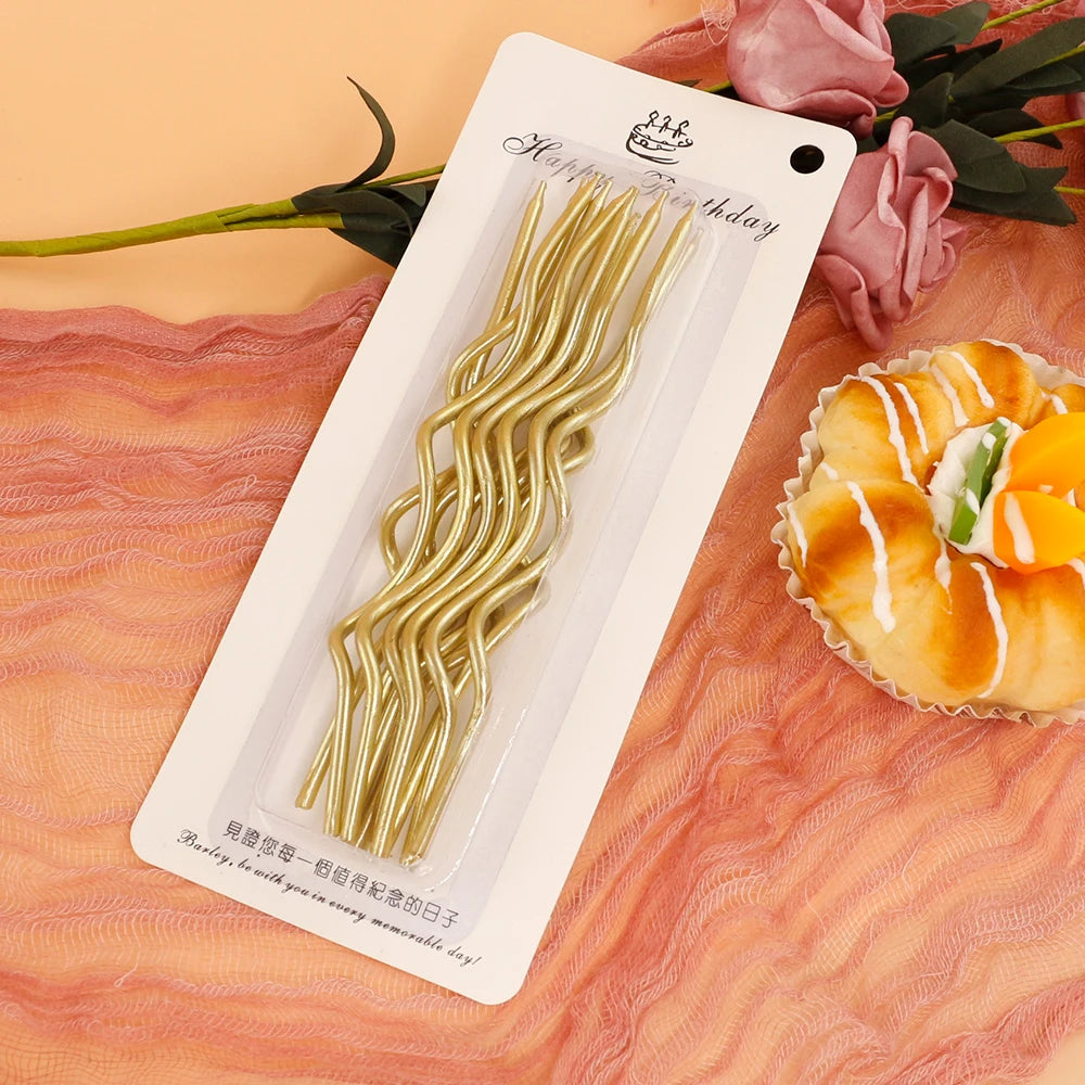 2024 Popular Golden Color Wave Shape Spiral Birthday Candles for Parties