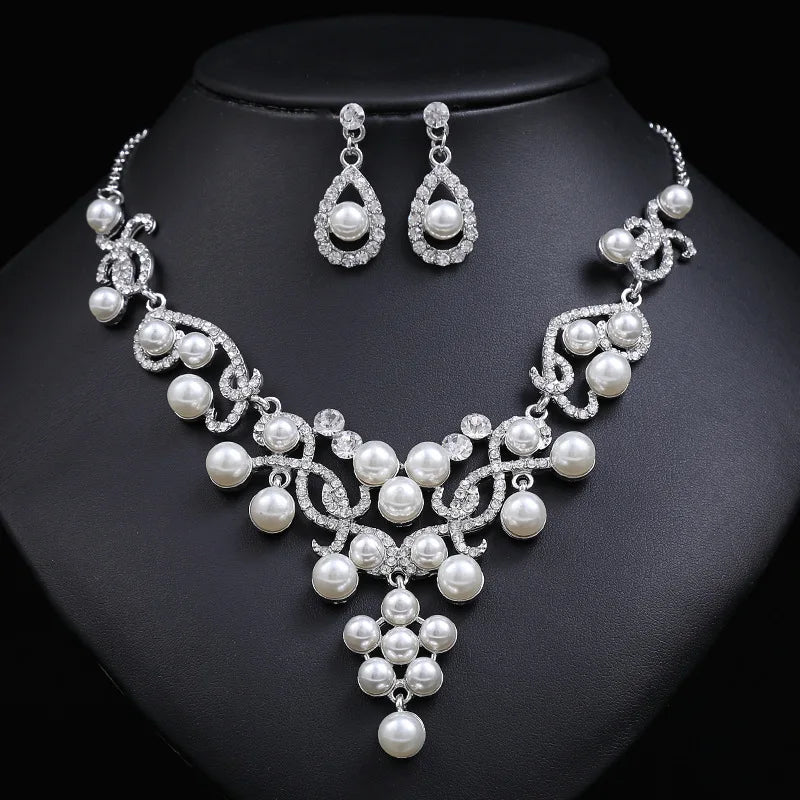2025 Hot Selling Fashion Korean Bride Pearl Earrings Wedding Jewelry Necklace Jewelry Sets for Women