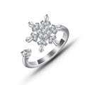 New Silver Spinning Anti Stress Rings Prong Setting Zircon Flower Spinner Ring Tiktok Dainty Snowflakes Fidget Anxiety Ring