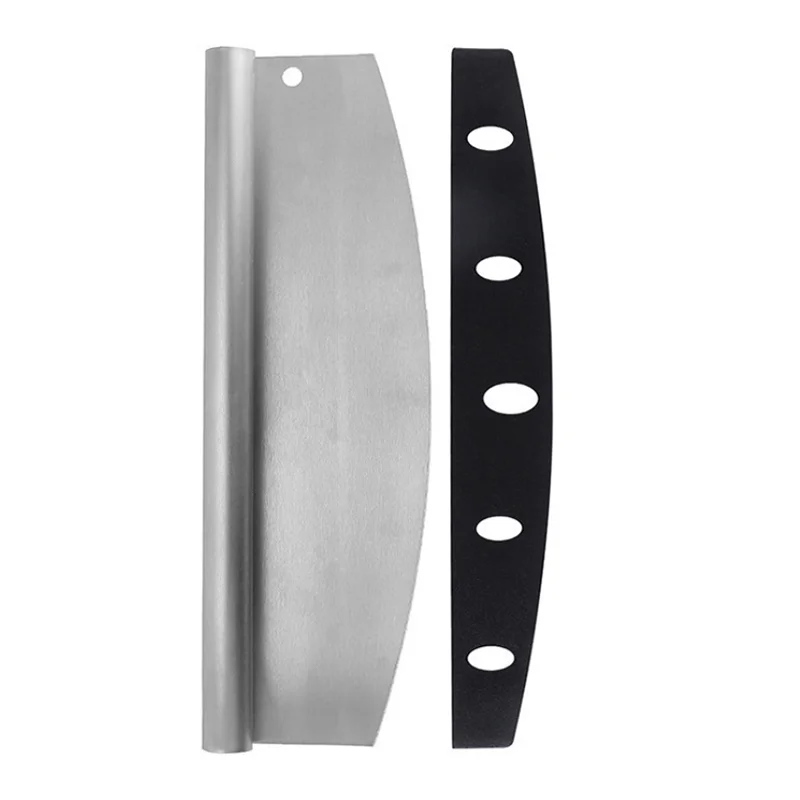 Customizable Logo Food Grade Stainless Steel 14 Inch Disposable Pizza Rocker Cutter Tool with Black Protection Cover