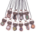 Antique Copper Owl Pendant Natural Raw Rough Crystal Inlay Necklace Adjustable Wax Cord Animal Healing Crystal Jewelry Gift