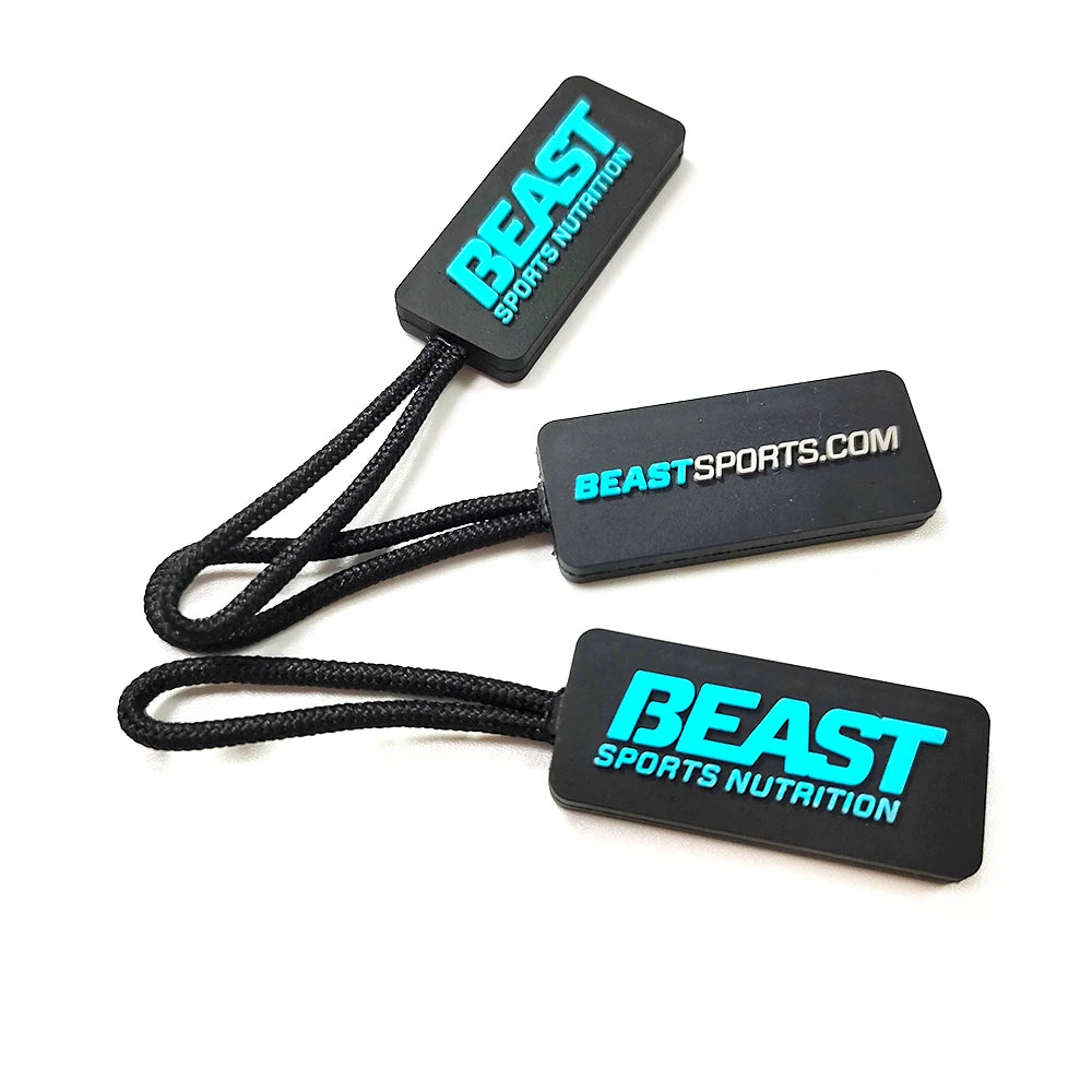 High-Quality Rubber/Silicone/Soft PVC Zip Puller with Custom Logo Black Cord Zip Tab for  Garment & Bags