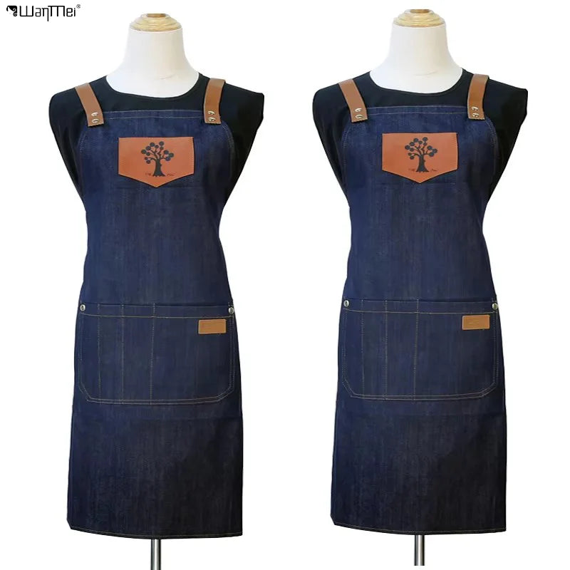 Wanmei Professional Old Vantage Japanese  Denim Apron Dyeing Hairdresser Cloth Skirt Work Clothes Barber Apron