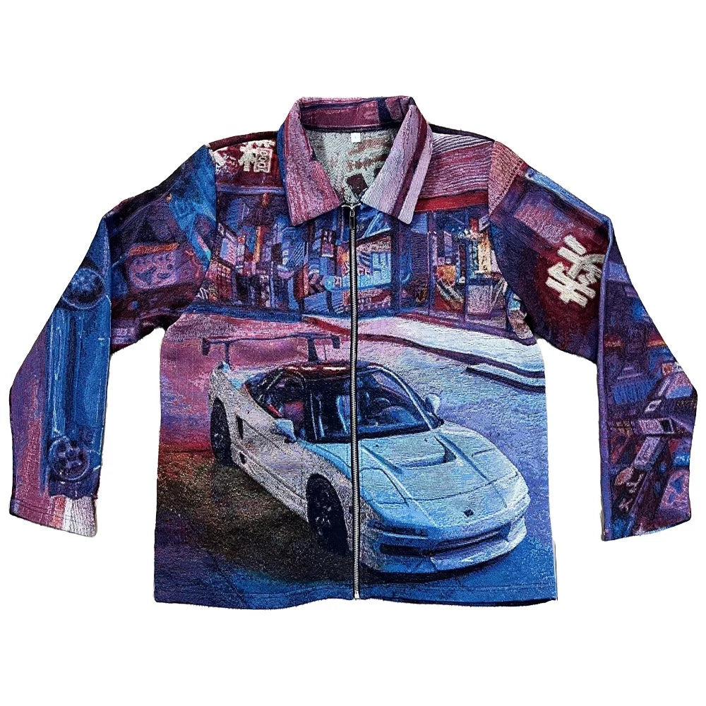 Custom Vintage Jacquard Bomber Jacket for Men Plus Size with Viscose Shell and Letter Pattern for Spring Season