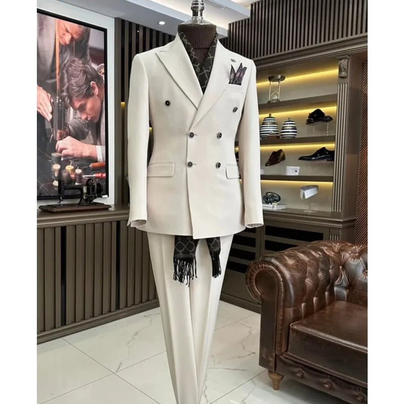 Solid Color New Men Business Suit Groom Groomsman Wedding Party Prom Formal Occasion Tuxedos 2 Piece Set Jacket and Pants
