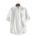 Wholesale High-quality Three Quarter Sleeve Men's Cotton Linen Shirts Anti-wrinkle Breathable Standing Collar Solid Color Casual