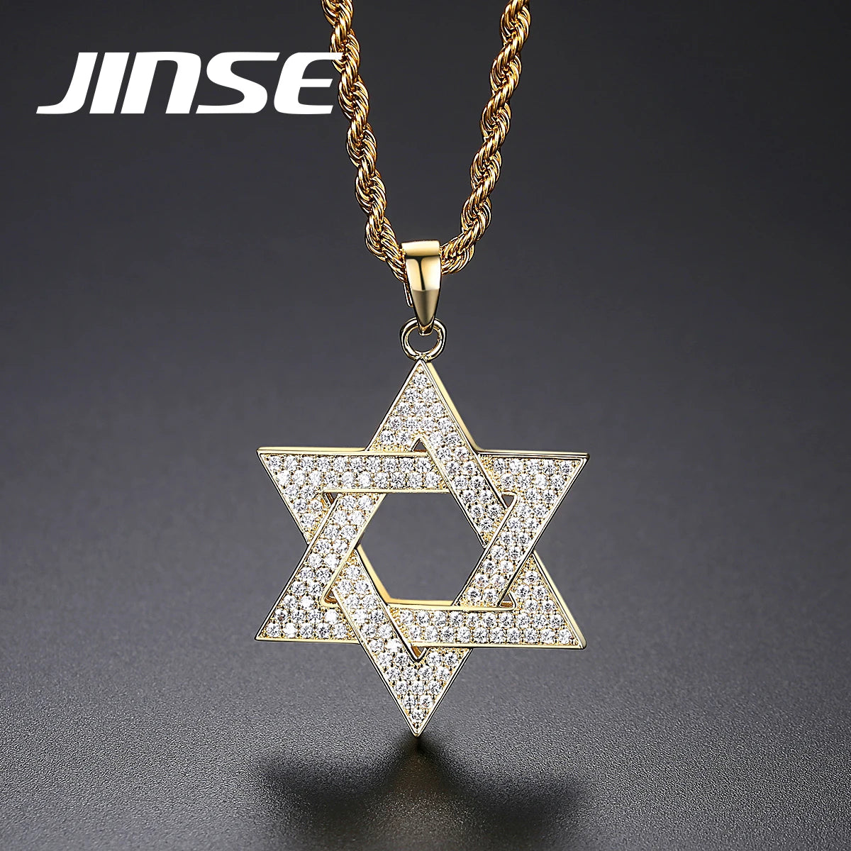 JINSE 18k Gold Plated Jewelry Necklace 24in Twist Shape Female Necklace Jewelry Pentagram Hollow Pendant Twist Chain Necklace