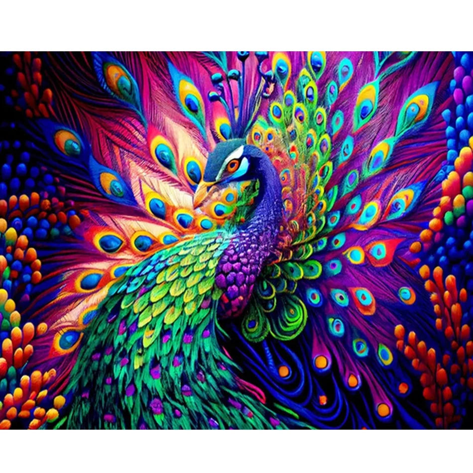 Painting by Numbers for Adults Kits Peacock Animals Paint on Numbers Acrylic Kit for Diy Gift 40x50cm/16x20inch Without